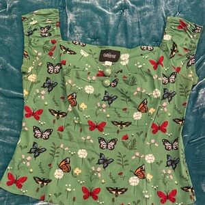 Collectif Dolores Green Butterfly Floral Pin Up Top UK22/US18